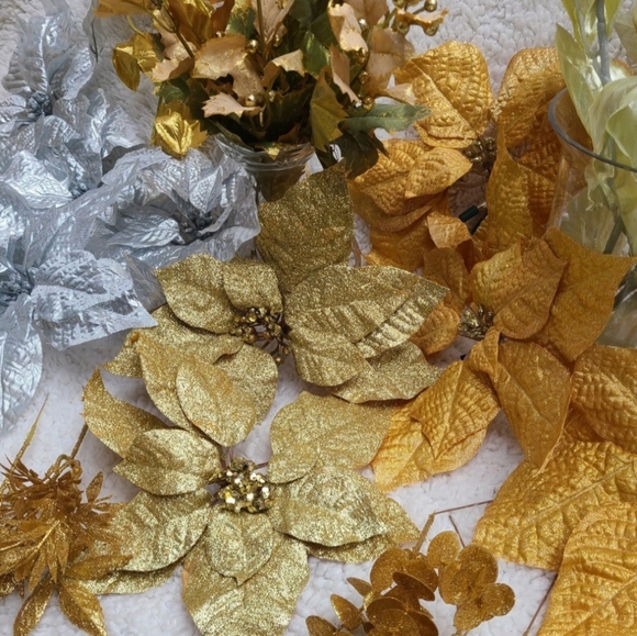 Gold and silver faux floral stems, LARGE Christmas lot - Picture 8 of 8